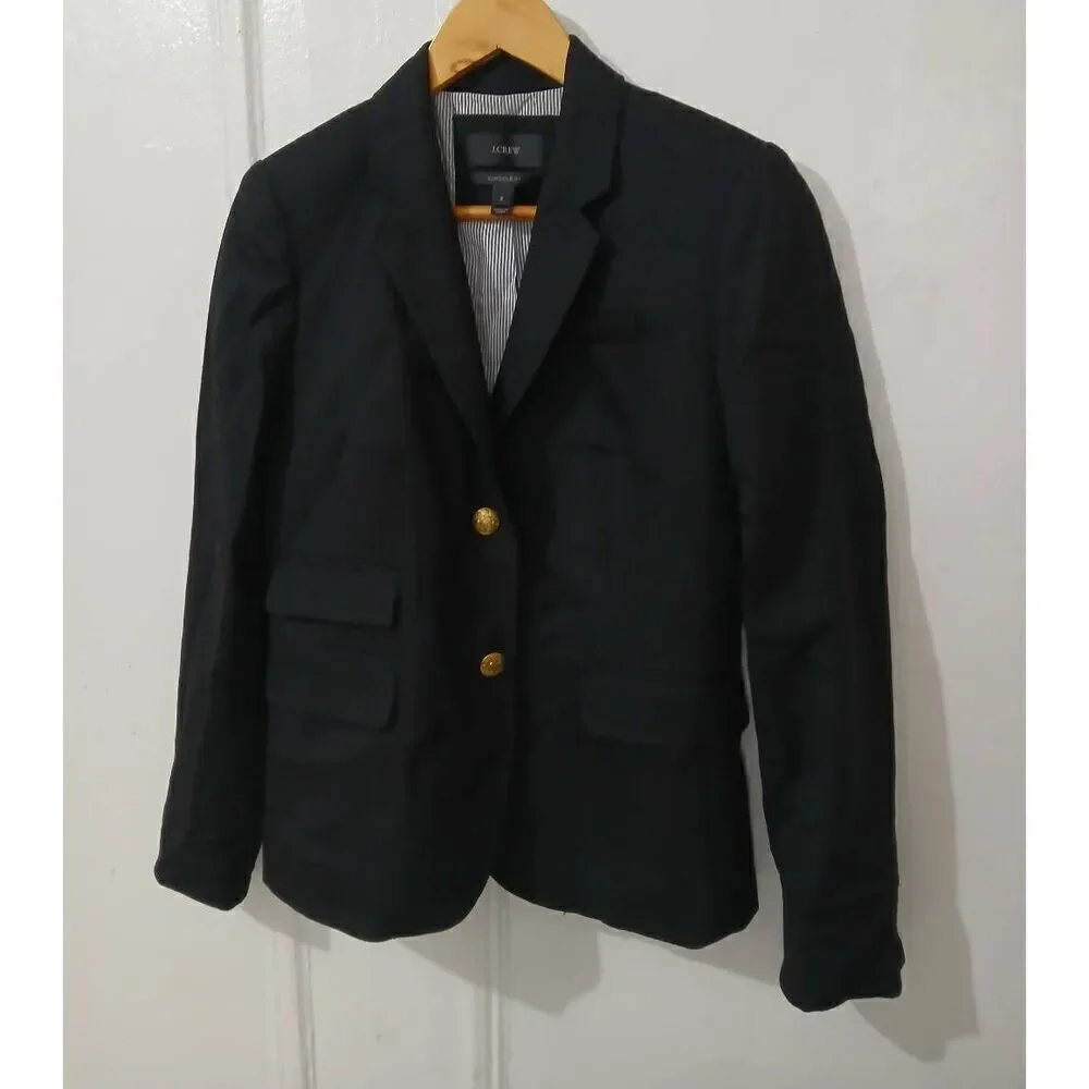 J crew womens size 2 SCHOOL BOY BLAZER jacket black fine wool TWO BUTTON